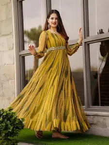 Raiyani Fashion Women Tie and Dye Fit and Flare Maxi Dress Comes with a belt