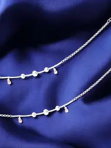 Taraash Set Of 2 925 Sterling Silver Cubic Zirconia Studded Anklet