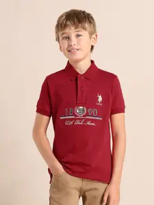U.S. Polo Assn. Kids Boys Typography Printed Polo Collar Cotton T-shirt