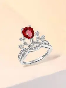 MYKI Silver-Plated Stainless Steel Cubic-Zirconia-Studded Adjustable Ring