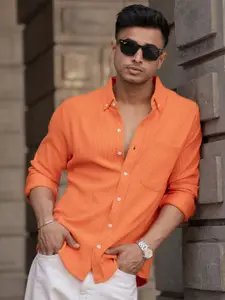 Powerlook Men Regular Fit Button-Down Collar Vertical Striped Casual Shirt