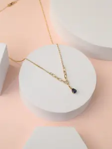 Zabby Allen Gold-Plated Artificial Stones Studded Teardrop Shaped Pendant Chain