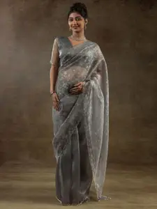 Saree mall Embellished Beads and Stones Organza Ready to Wear Sarees