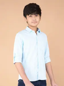 Crimsoune Club Boys Classic Fit Spread Collar Vertical Striped Cotton Casual Shirt