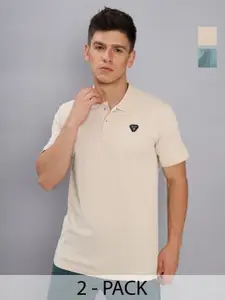 Technosport Men Pack Of 2 Solid Polo Collar Antimicrobial Slim Fit T-shirt