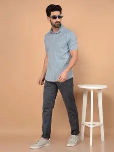 Crimsoune Club Men Classic Slim Fit Spread Collar Textured Cotton Casual Shirt