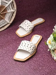Styli Women Stud Embellished Open Toe Flats