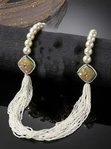 DUGRISTYLE Gold-Plated Kundan Studded & Pearls Beaded Statement Necklace