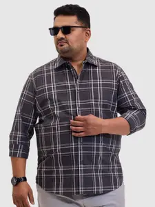 Snitch Men Plus Size Classic Regular Fit Spread Collar Tartan Checked Cotton Casual Shirt