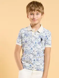 U.S. Polo Assn. Kids Boys Geometric Printed Polo Collar Cotton T-shirt
