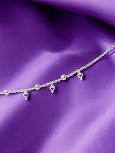 Taraash 925 Sterling Silver Cubic Zirconia Studded Heart Shaped Charm Anklet