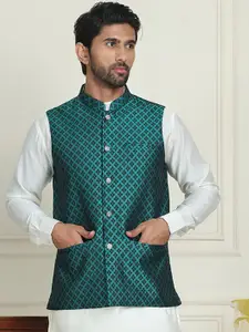 Anouk Woven Design Mandarin Collar Neck Nehru Jacket