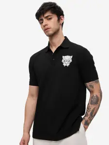The Souled Store Men Black Panther Superhero Printed Polo Collar Cotton T-shirt
