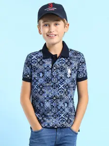 U.S. Polo Assn. Kids Boys Geometric Printed Polo Collar Cotton T-shirt