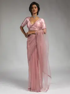 Saree mall Embellished Beads and Stones Net Ready to Wear Sarees