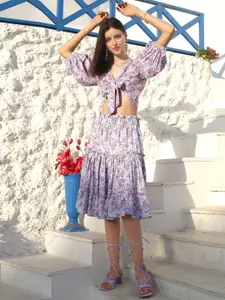 Sera Floral Printed V Neck Top & Skirt