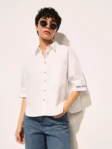 ONLY Women onlLEVITATING Boxy Fit Spread Collar Solid Cotton Casual Shirt