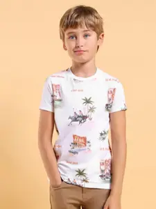 U.S. Polo Assn. Kids Boys Conversational Printed Round Neck Cotton T-shirt