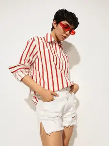 ONLY Women onlSAILOR Spread Collar Vertical Striped Cotton Casual Shirt