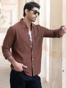 Powerlook Men Regular Fit Button-Down Collar Vertical Striped Casual Shirt