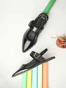 Styli Pointed Toe Flat Ballerinas with Buckles