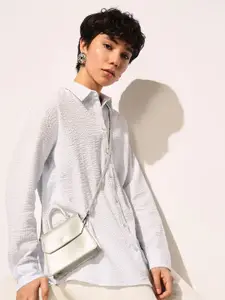 ONLY Women onlFEATHER Spread Collar Textured Cotton Casual Shirt