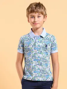 U.S. Polo Assn. Kids Boys Abstract Printed Polo Collar Cotton T-shirt