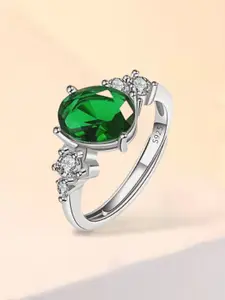 MYKI Silver-Plated Cubic Zirconia Stone-Studded Adjustable Finger Ring