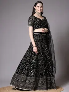 Utsav Fashion Embroidered Sequinned Velvet Ready To Wear Lehenga & Choli With Dupatta