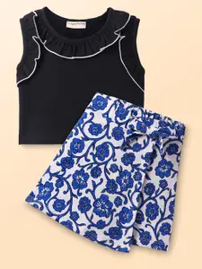 CrayonFlakes Girls Round Neck Pure Cotton Top With Skorts