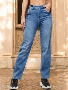 DOLCE CRUDO Women High-Rise Low Distress Light Fade Stretchable Jeans