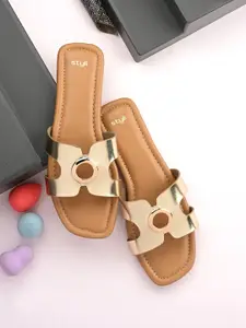 Styli Women Textured Open Toe Flats