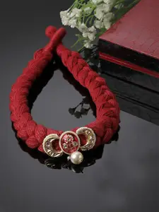 DUGRISTYLE Gold-Plated Kundan Studded & Pearls Beaded Statement Chokar Necklace