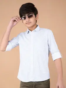 Crimsoune Club Boys Classic Fit Spread Collar Floral Printed Cotton Casual Shirt