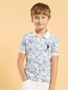 U.S. Polo Assn. Kids Boys Geometric Printed Polo Collar Cotton T-shirt