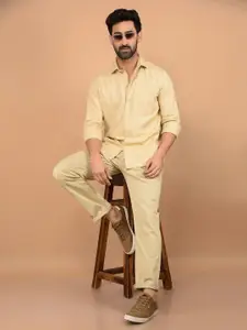 Crimsoune Club Men Classic Slim Fit Spread Collar Textured Cotton Casual Shirt