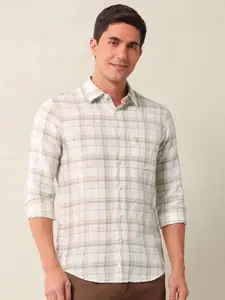 U.S. Polo Assn. Men Classic Fit Spread Collar Tartan Checked Linen Casual Shirt