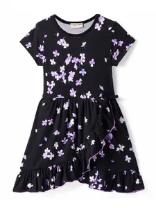 CrayonFlakes Girls Floral Printed Round Neck Fit & Flare Dress
