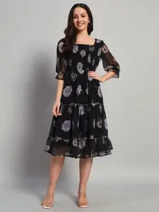 Chemistry Floral Printed Smocked Detail Tiered Georgette Fit & Flare Dress
