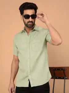 Crimsoune Club Men Classic Slim Fit Spread Collar Textured Cotton Casual Shirt