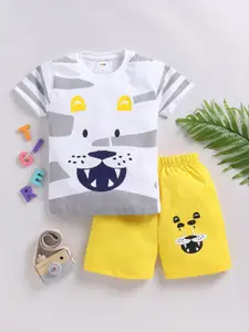 LITTLE NINJA Boys Printed Pure Cotton T-shirt With Shorts