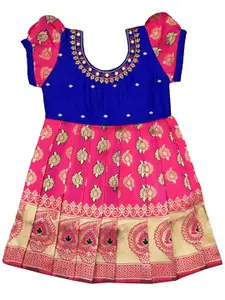 AMIRTHA FASHION Girls Embellished Embroidered Puff Sleeve Dress