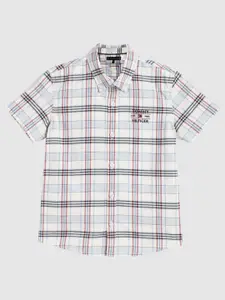 Tommy Hilfiger Boys Button-Down Collar Tartan Checked Cotton Casual Shirt