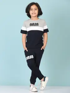 LITTLE NINJA Boys Colourblocked Pure Cotton T-Shirt With Joggers