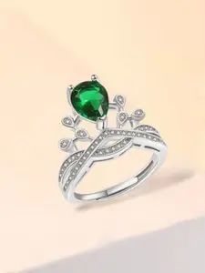 MYKI Silver-Plated Cubic Zirconia Stone-Studded Adjustable Finger Ring