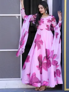 Raiyani Fashion Women Floral Printed A-line Maxi Dress With Dupatta