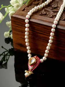 DUGRISTYLE Dahlia Gold-Plated Kundan Studded & Pearls Beaded Minimal Necklace