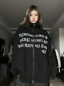 DressBerry Women Typography Printed Front Open Sweater