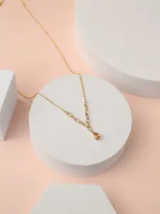 Zabby Allen Gold-Plated Artificial Stones Studded Teardrop Shaped Pendant Chain