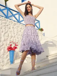 Sera Floral Printed Smocked Tank Top & Skirt